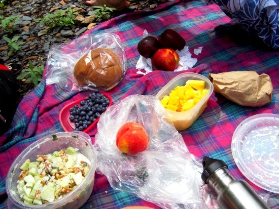 A picnic of fruit and salad